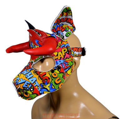 Leather neoprene Dog Mask Leather Pup Mask Dog Hood Pet Play Hood with horns - MRI Leathers