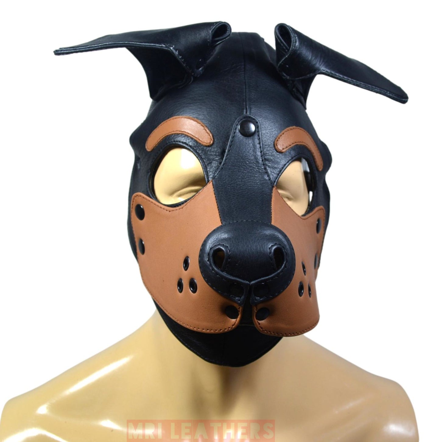 Leather Puppy Mask Hood Doberman removable muzzle - MRI Leathers