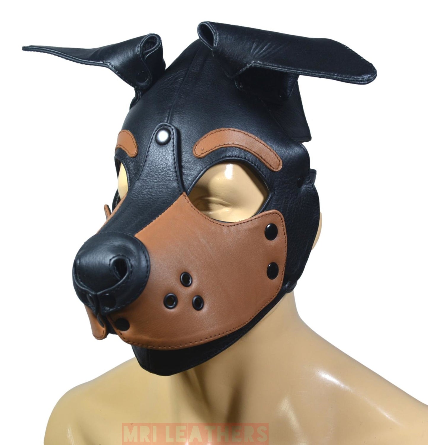 Leather Puppy Mask Hood Doberman removable muzzle - MRI Leathers