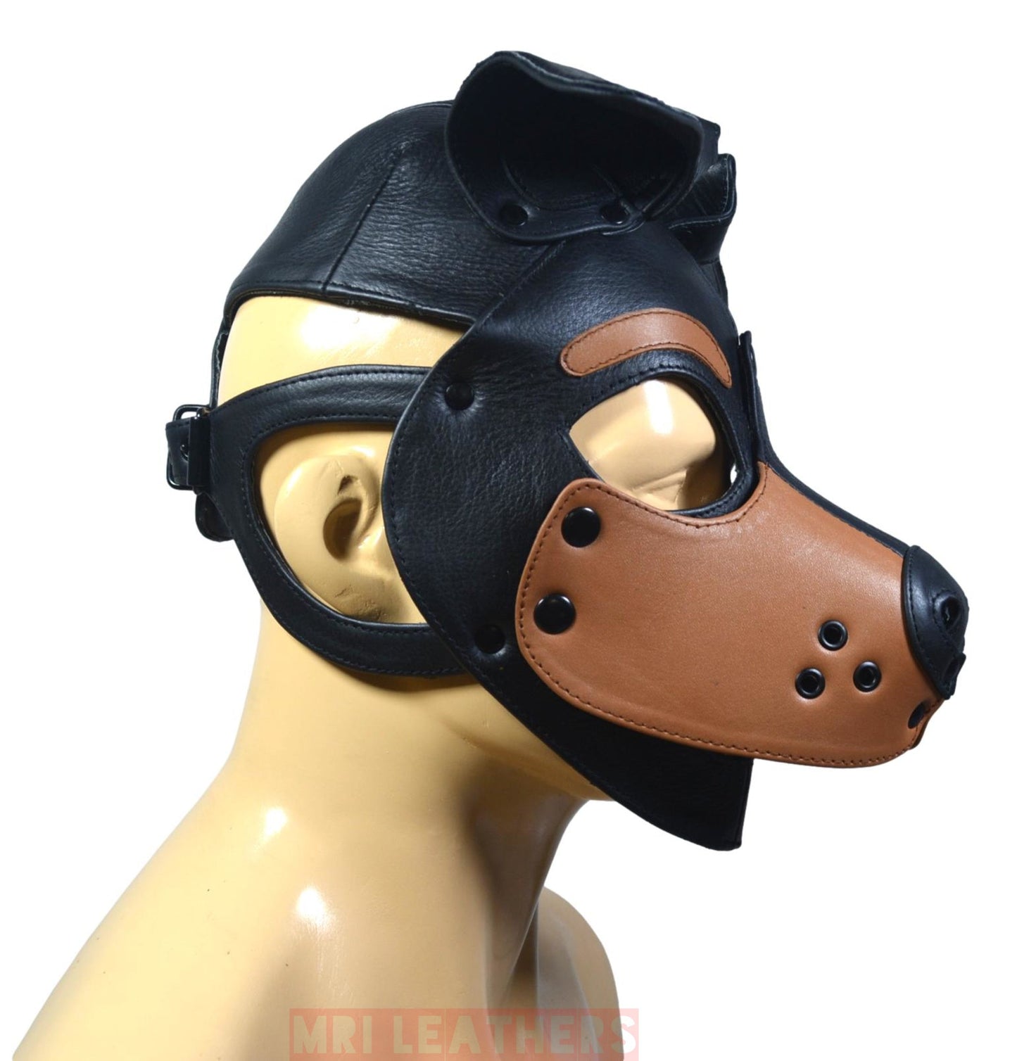 Leather Puppy Mask Hood Doberman removable muzzle - MRI Leathers