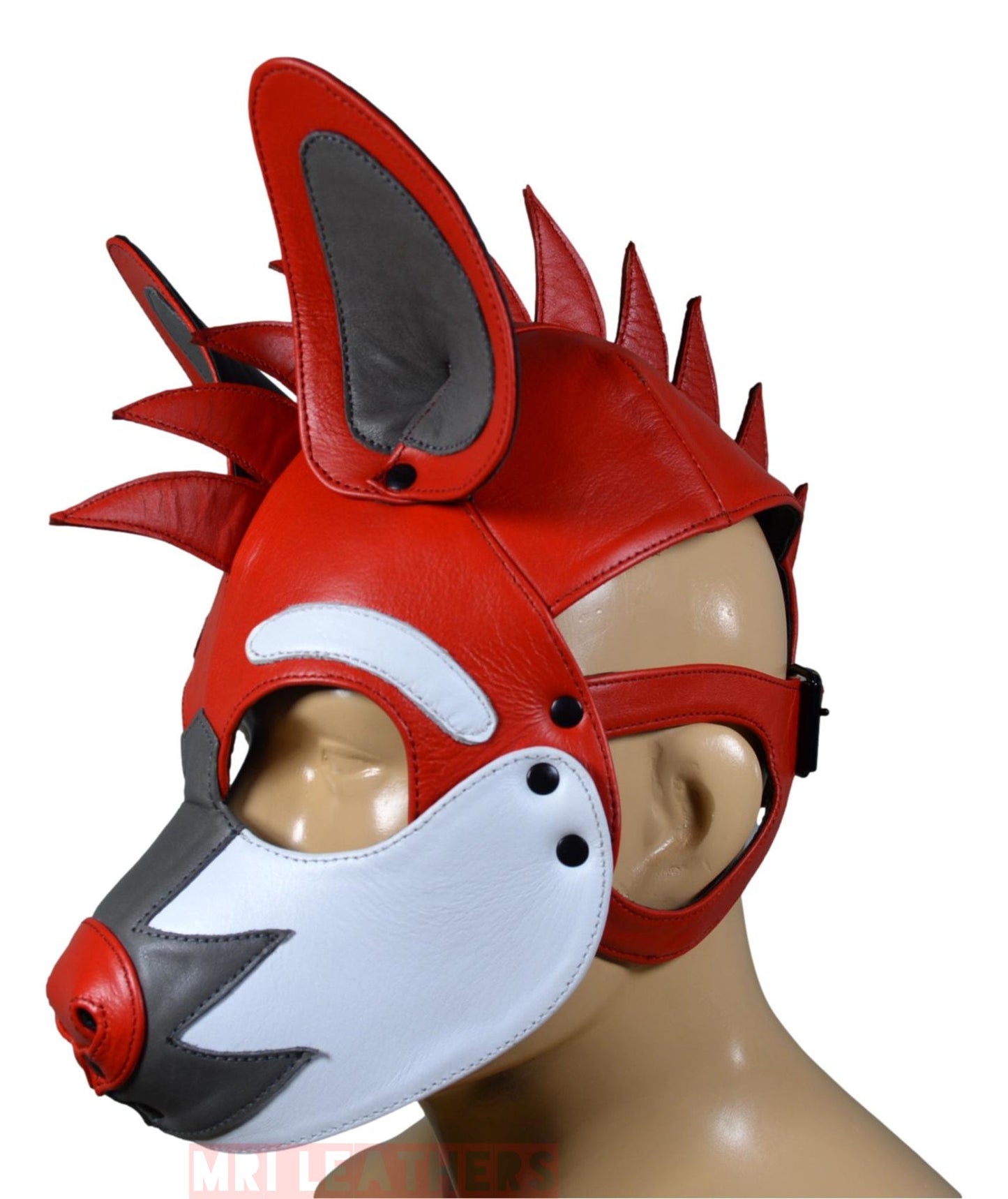 Leather Puppy Mask Hood Human puppy Flame on Head - MRI Leathers