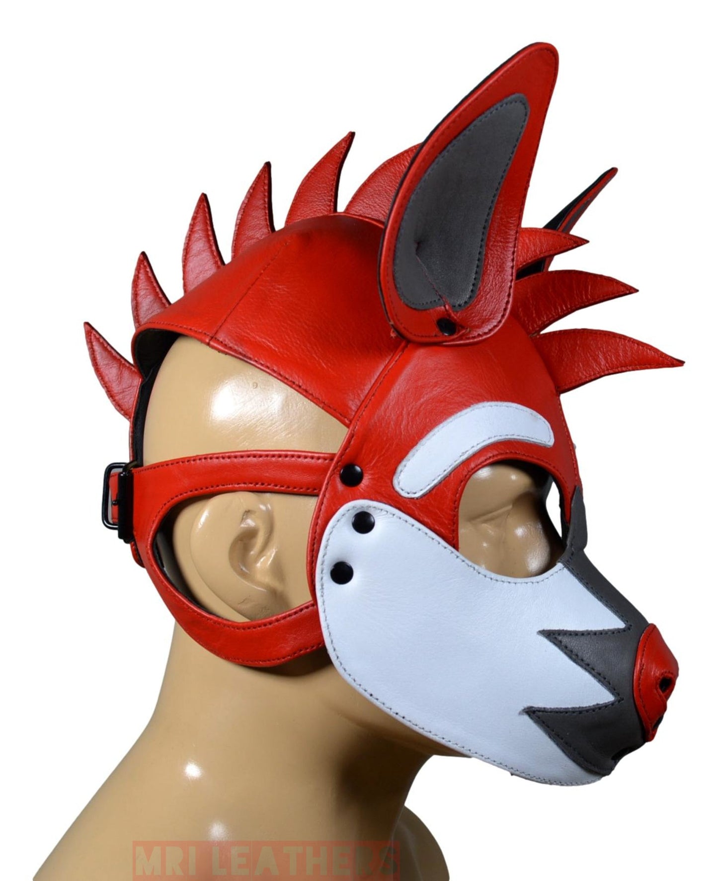 Leather Puppy Mask Hood Human puppy Flame on Head - MRI Leathers