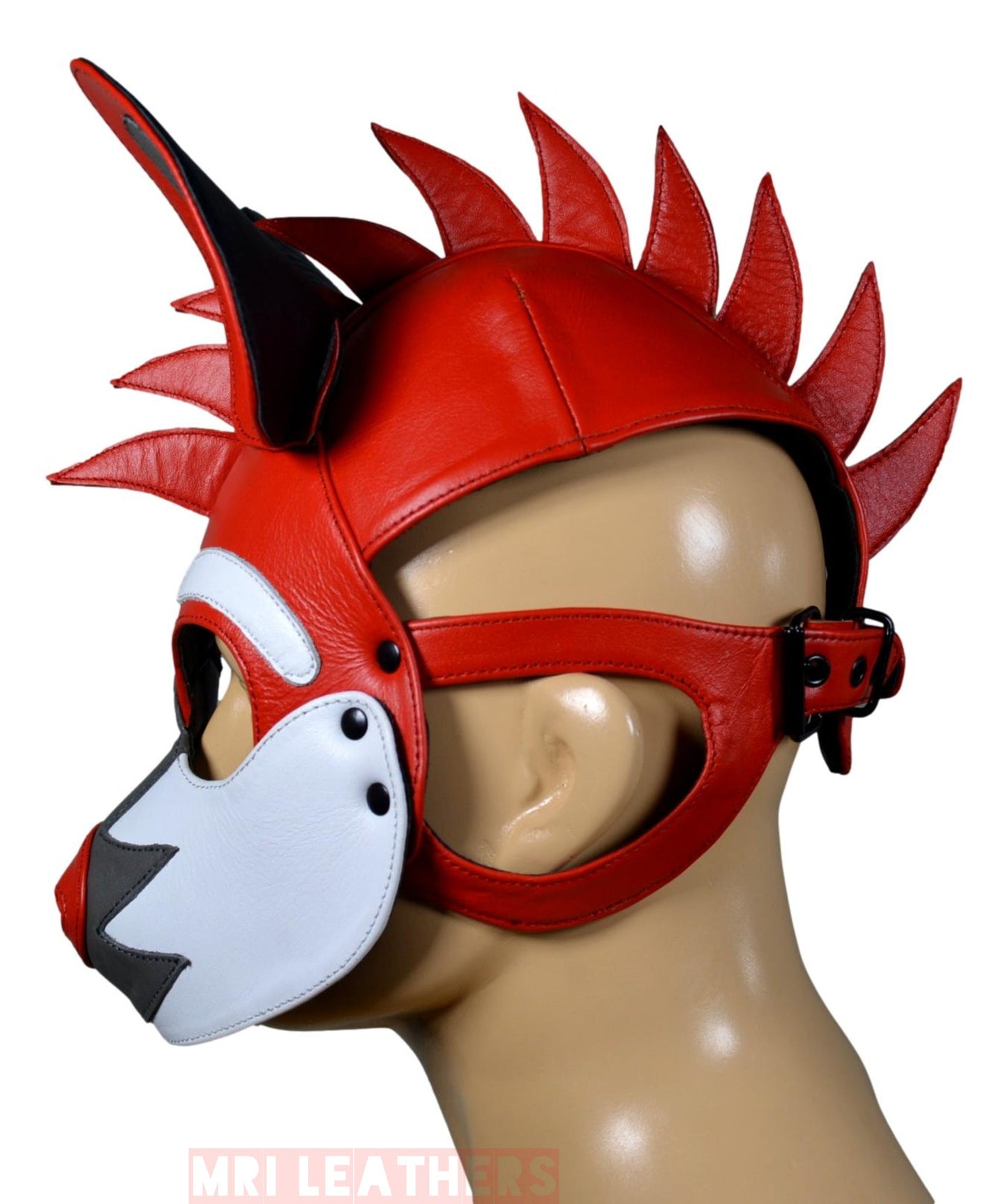 Leather Puppy Mask Hood Human puppy Flame on Head - MRI Leathers