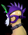 Leather Puppy Mask Hood Human puppy Flame on Head Purple - MRI Leathers