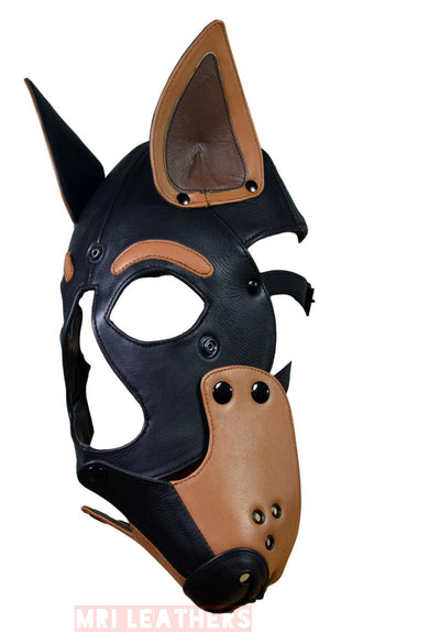 Leather Puppy Mask Hood removable muzzle - MRI Leathers