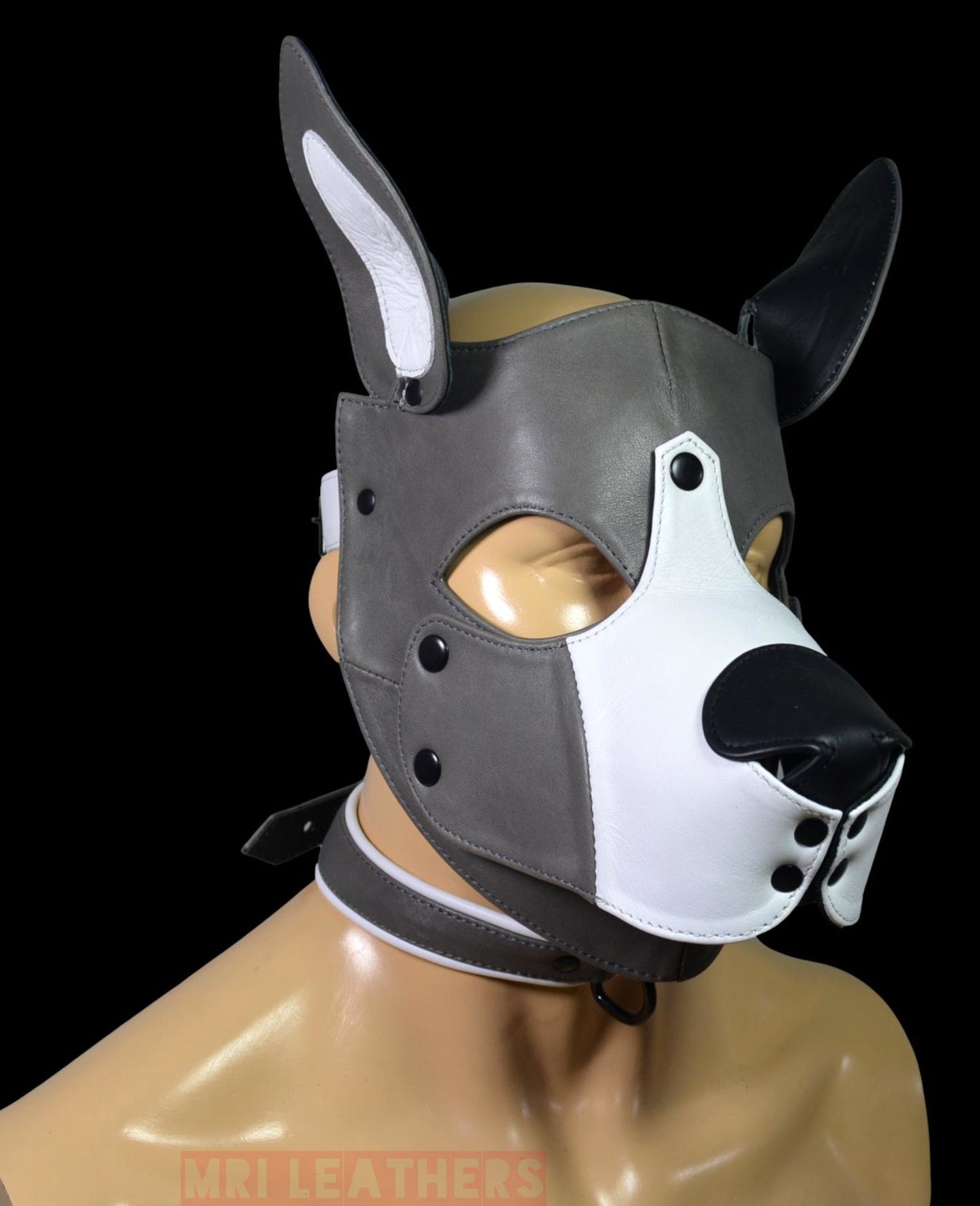 Leather Puppy Mask Hood removable muzzle - MRI Leathers