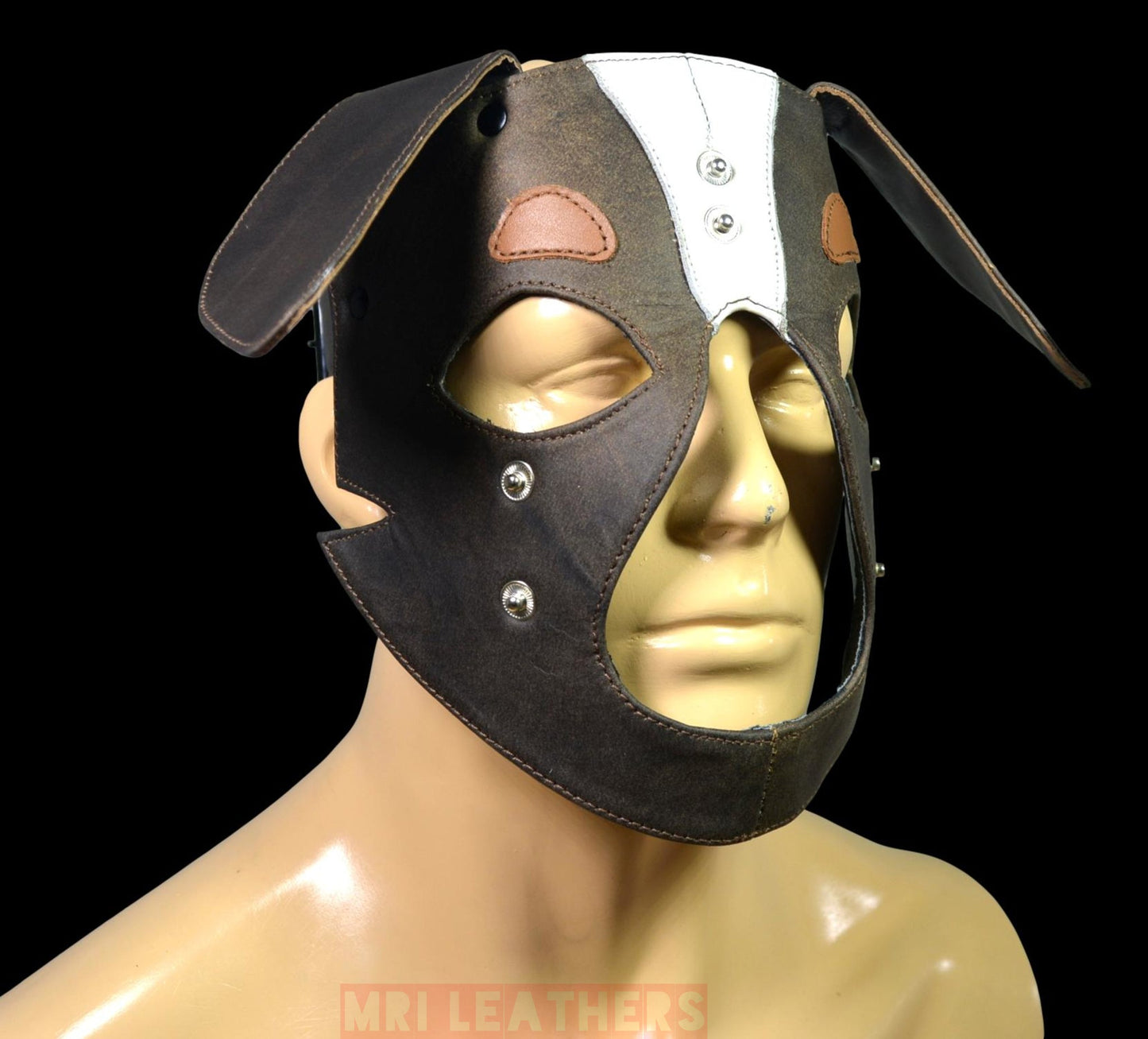 Leather Puppy Mask Hood removable muzzle Border Collie Dog - MRI Leathers