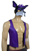 Leather Purple Bar Vest for Men Open Front Leather with puppy mask hood - MRI Leathers