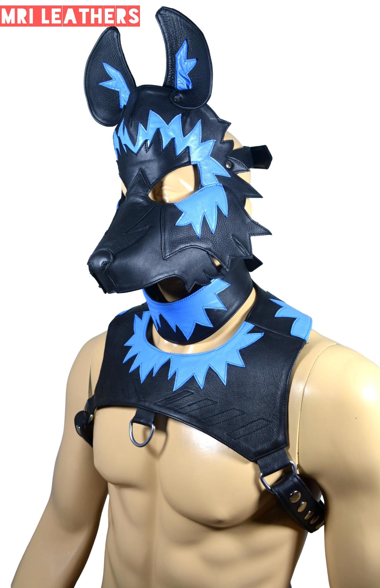 Leather Wolf Mask With Matching Harness - MRI Leathers