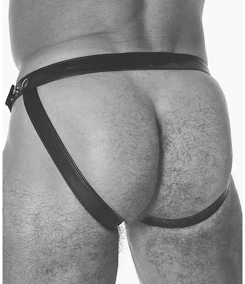 Men Black Leather Jock Strap