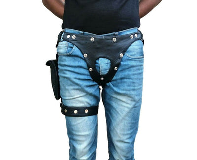 Men Black Leather Jock Strap with Mobile Pocket, Men's Pouch,Thong,Fetish,Gay - MRI Leathers