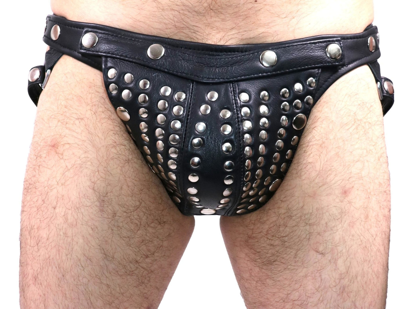 Men leather chest bulldog harness with stud jockstrap - MRI Leathers