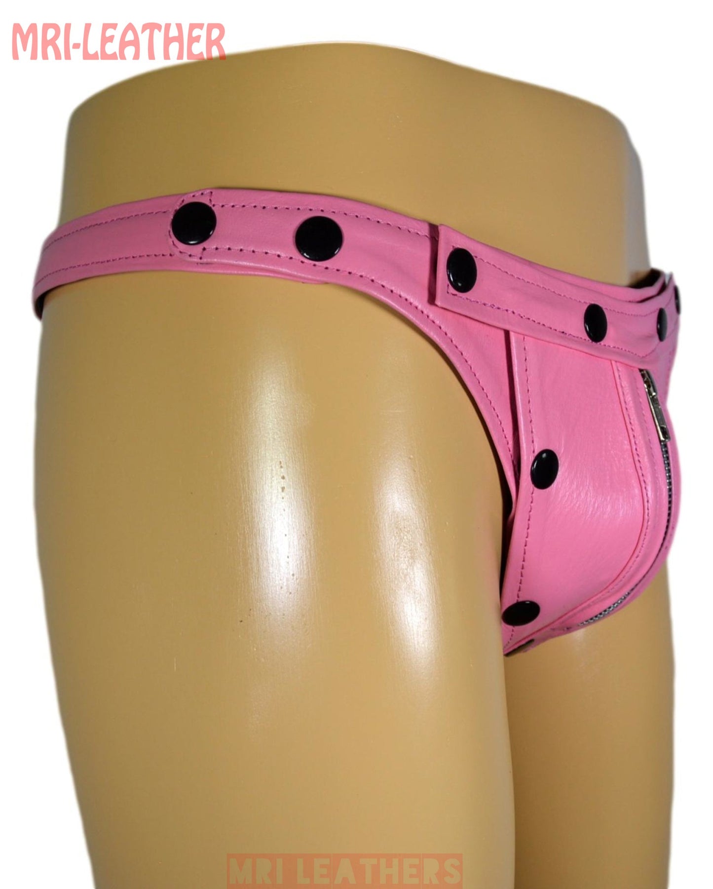 Men Leather Thong adjustable remove able pouch Tow tone leather with zipper - MRI Leathers