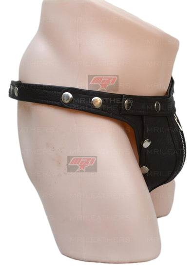 Men Leather thong -removable pouch - MRI Leathers