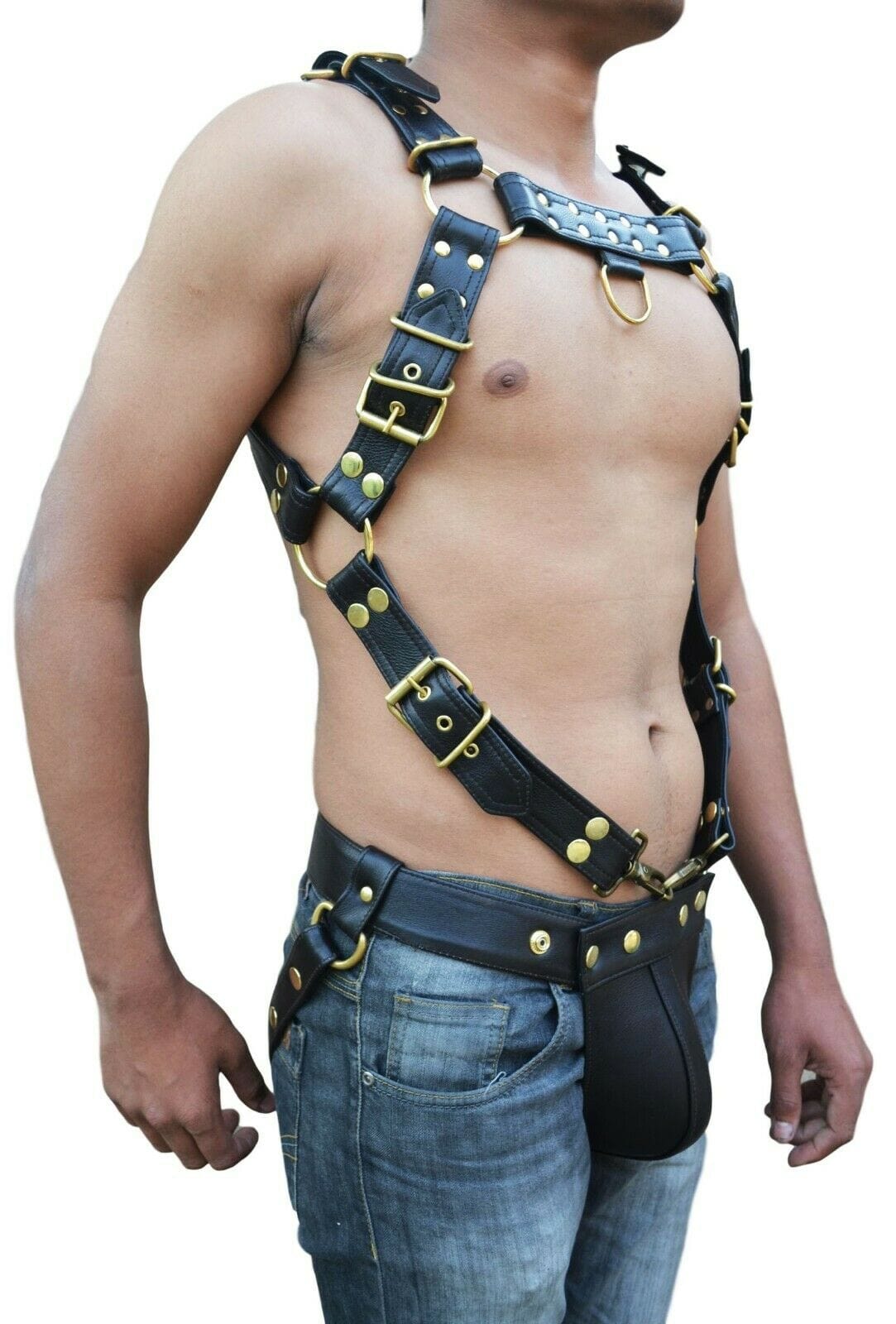 Men's Bulldog Chest Harness,HEAVY DUTY brown genuine leather,fetish play bdsm - MRI Leathers