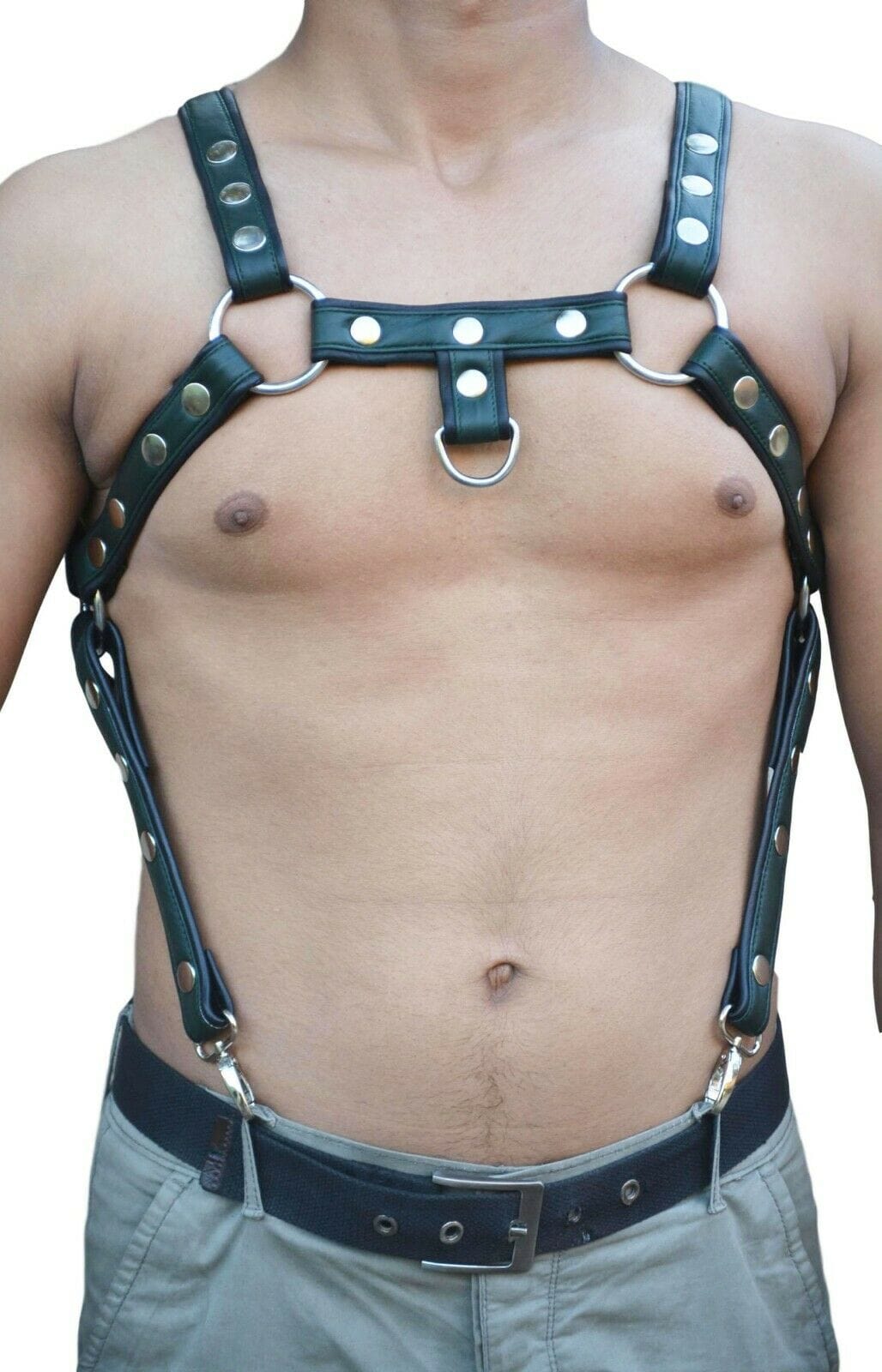 green leather harness