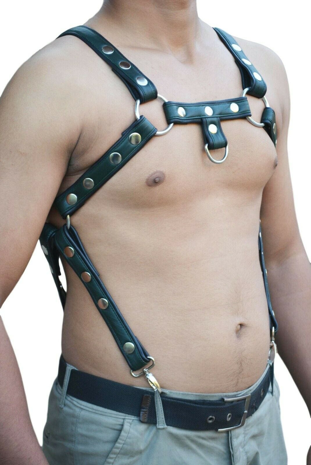 green leather harness
