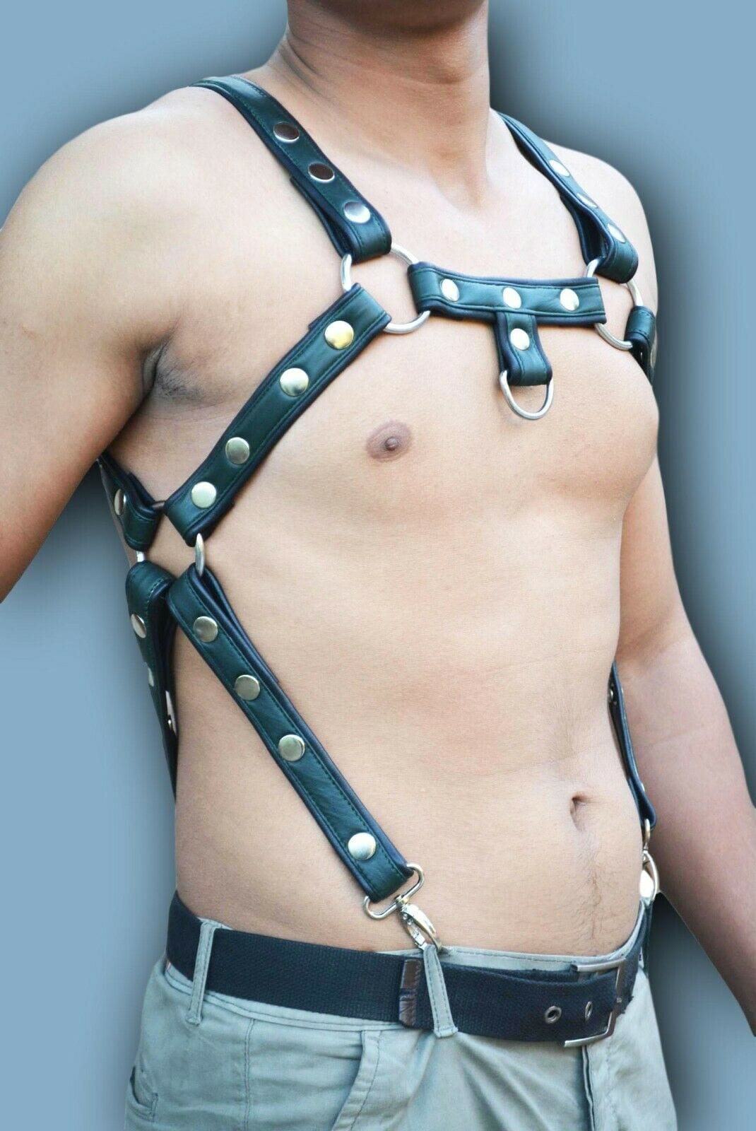 green leather harness