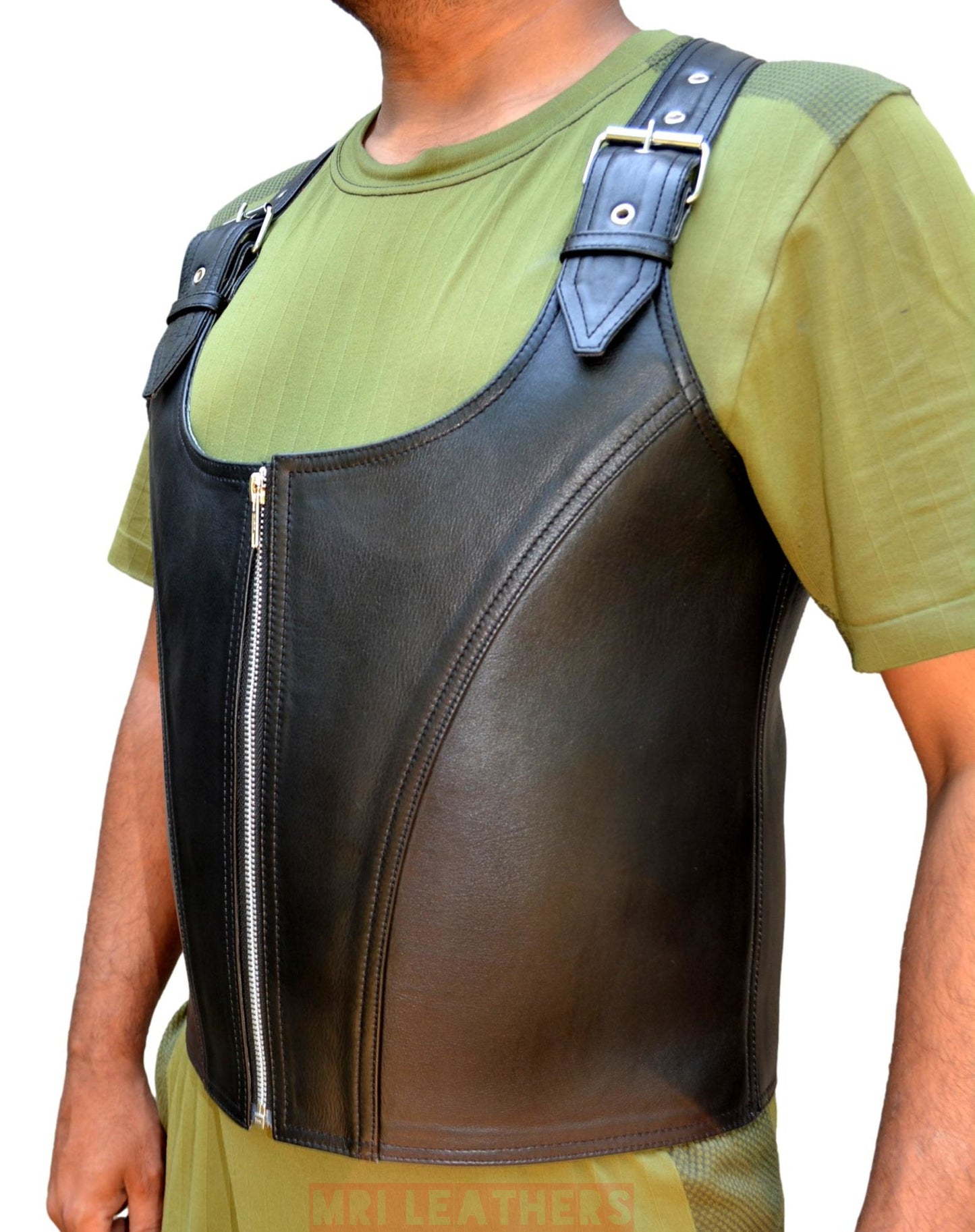 Mens Leather Biker Vest Genuine Cow Leather Steampunk Vest LGBTQ Pride Walk Vest Black Leather Motorcycle Vest Gothic Vest Motorbike Vest - MRI Leathers