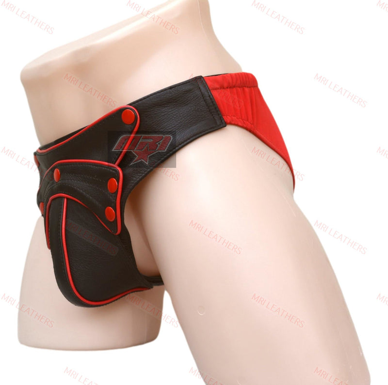 Men's Leather G-string Underwear Thong Briefs Detachable Pouch Plus Size - MRI Leathers