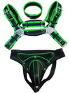 Mens Leather 'H' Bulldog HANDLER HARNESS GAY black green adjustable straps,jock - MRI Leathers
