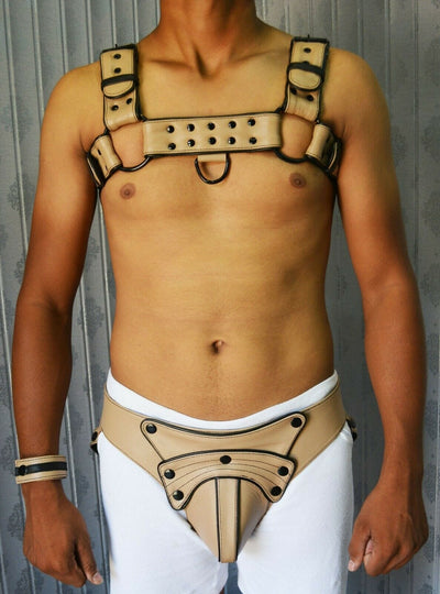 Mens Leather Harness Body Chest Armor Buckles Adjustable Strap Belt Club Costume - MRI Leathers