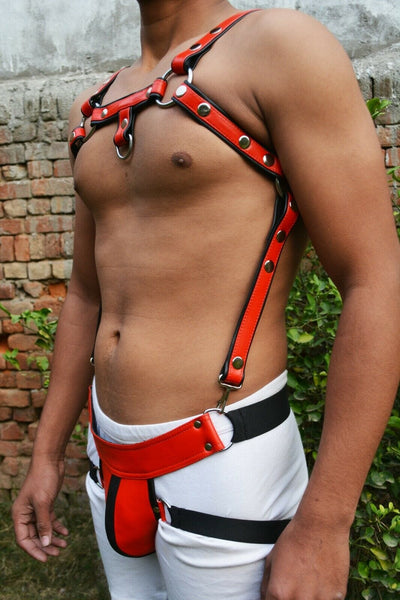 Men's Male Soft Leather Body Chest Bodysuit Harness Belt Night Clubwear Costume - MRI Leathers