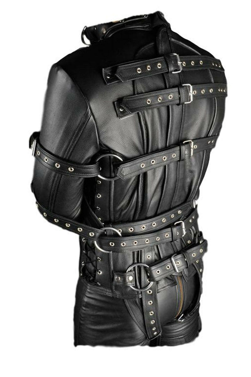 MEN'S REAL LEATHER STRAITJACKET LEATHER LINING STRAITJACKET HEAVY DUTY JACKET - MRI Leathers