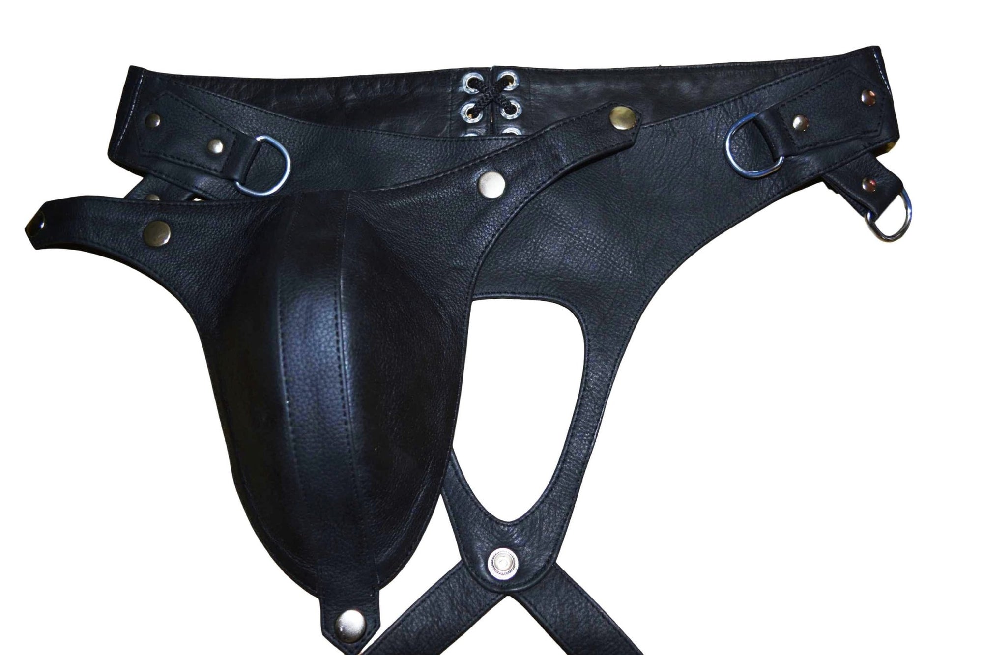 Mens Underwear Leather-Like Cod Piece Thong Jock Purple New, Black, All Sizes - MRI Leathers