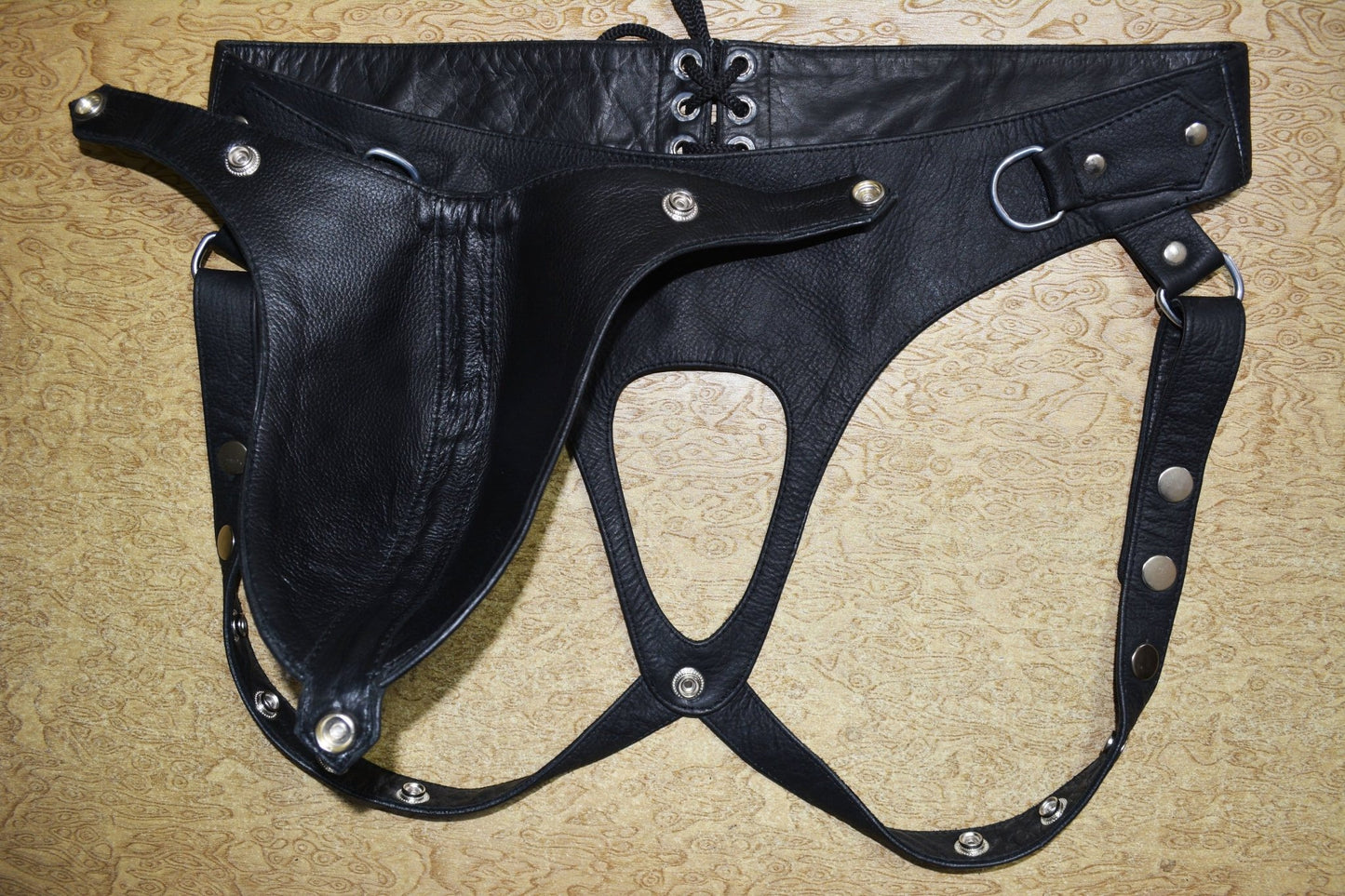 Mens Underwear Leather-Like Cod Piece Thong Jock Purple New, Black, All Sizes - MRI Leathers