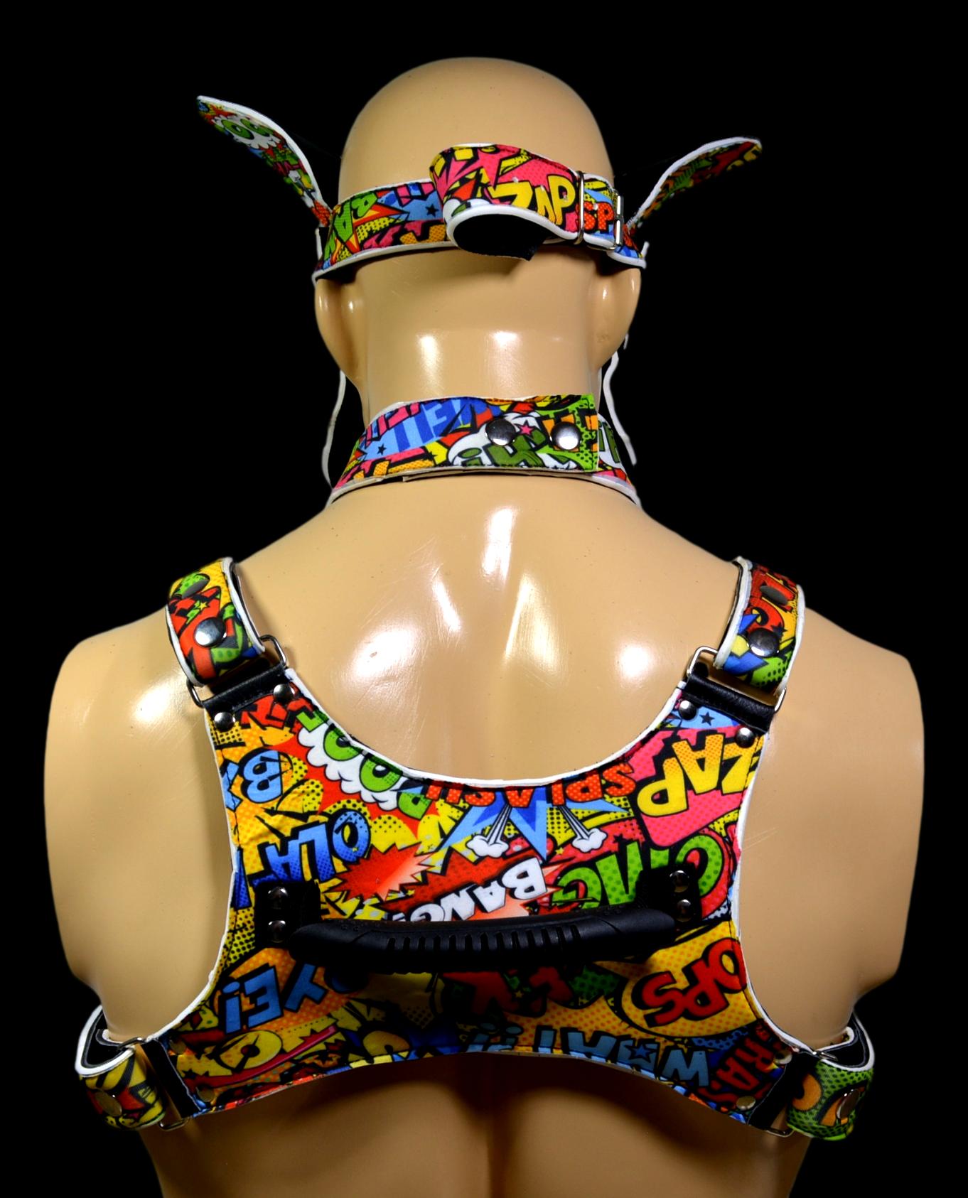 Puppy Play Dog Hood Mask Leather Men Chest Harness Strap Neck Collar - MRI Leathers