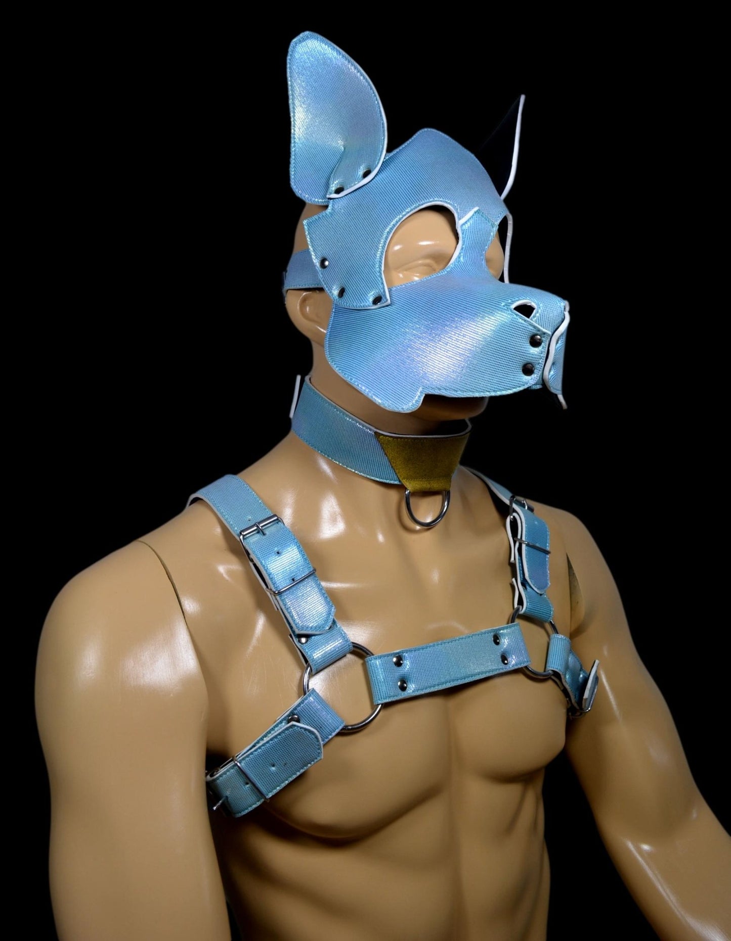 Puppy Play Dog Hood Mask Leather Men Chest Harness Strap Neck Collar - MRI Leathers