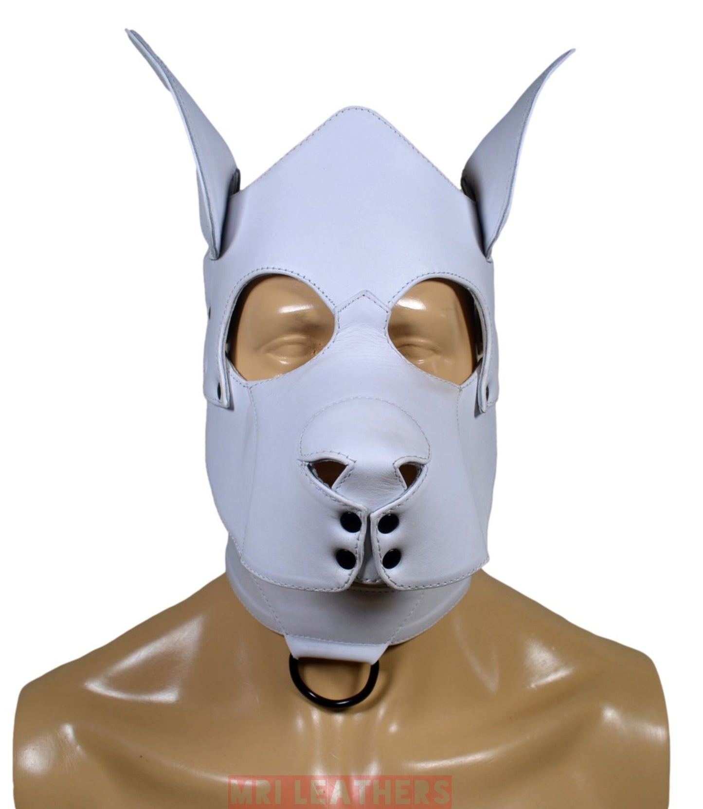 Stitch Leather Pup Mask White Leather - MRI Leathers