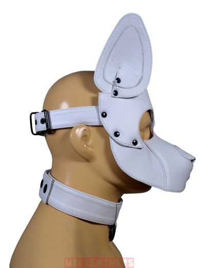 Stitch Leather Pup Mask White Leather - MRI Leathers