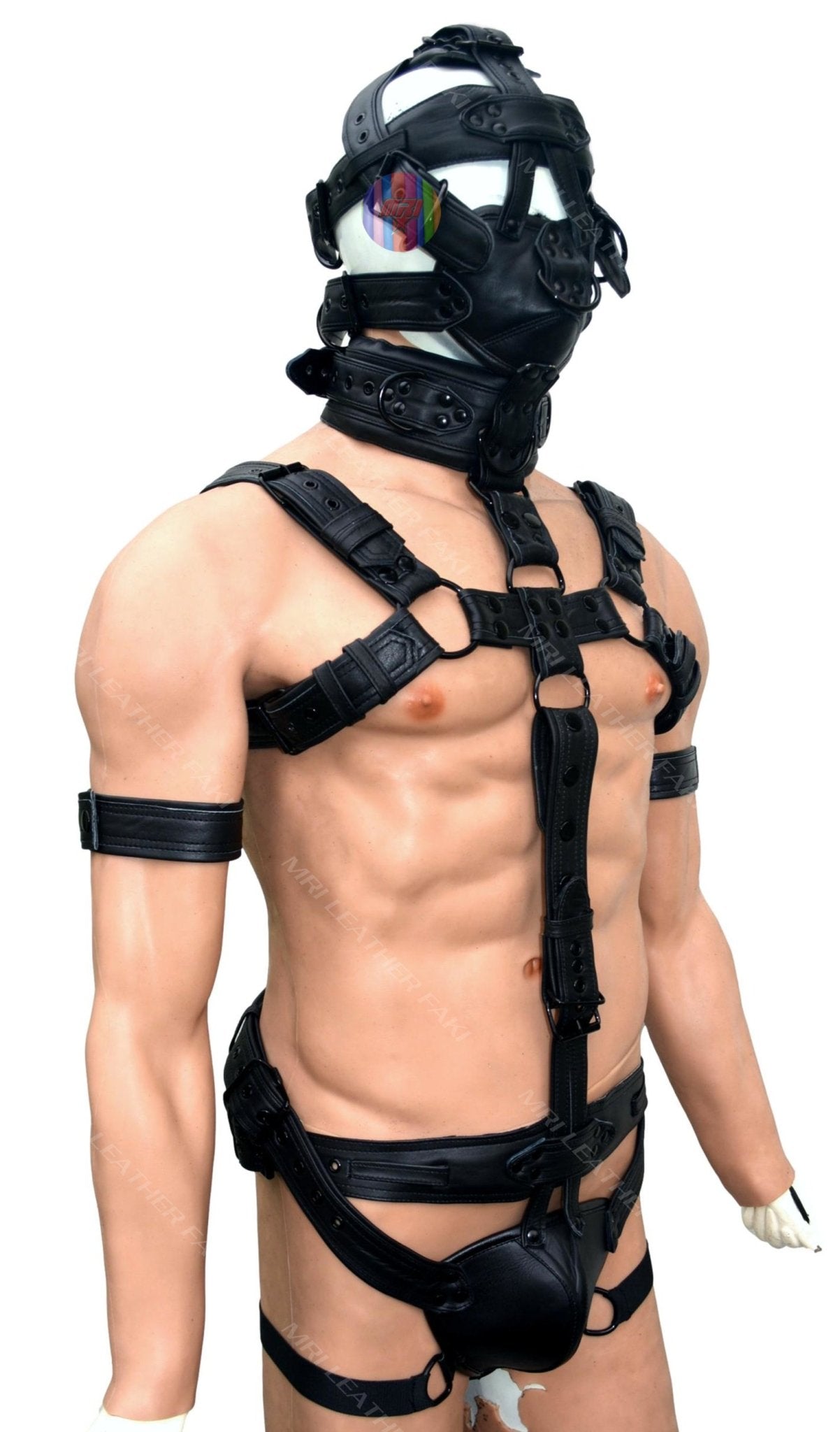 Trojan Body Harness Men leather side straps harness, bdsm harness, leather harness, gay harness with puppy mask - MRI Leathers