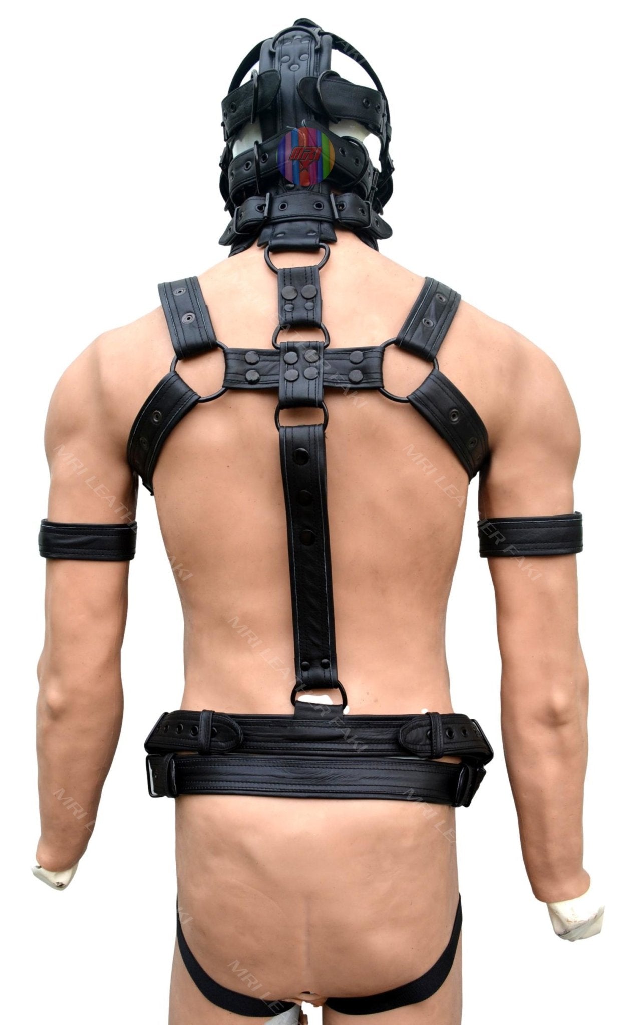 Trojan Body Harness Men leather side straps harness, bdsm harness, leather harness, gay harness with puppy mask - MRI Leathers