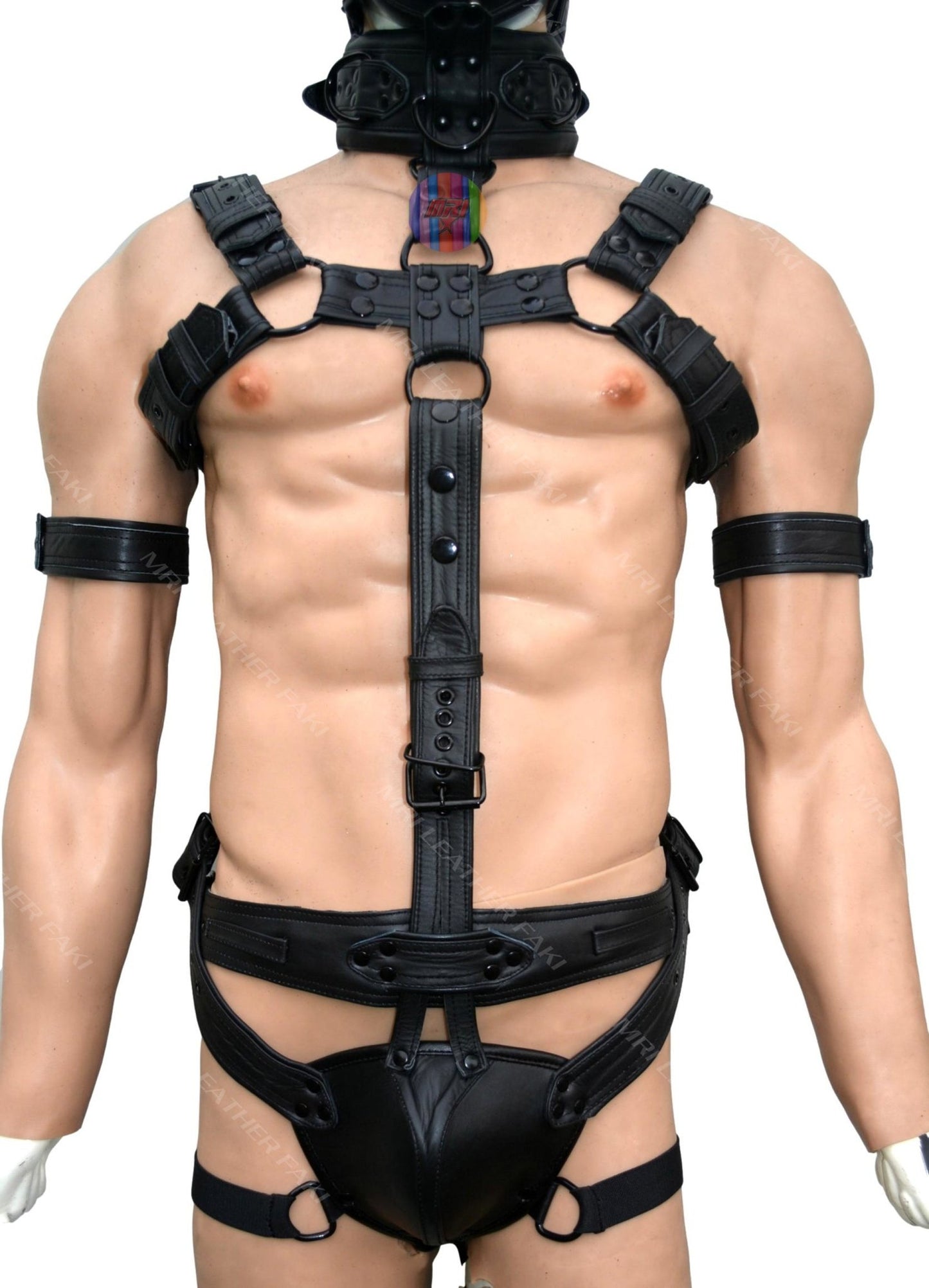 Trojan Body Harness Men leather side straps harness, bdsm harness, leather harness, gay harness with puppy mask - MRI Leathers