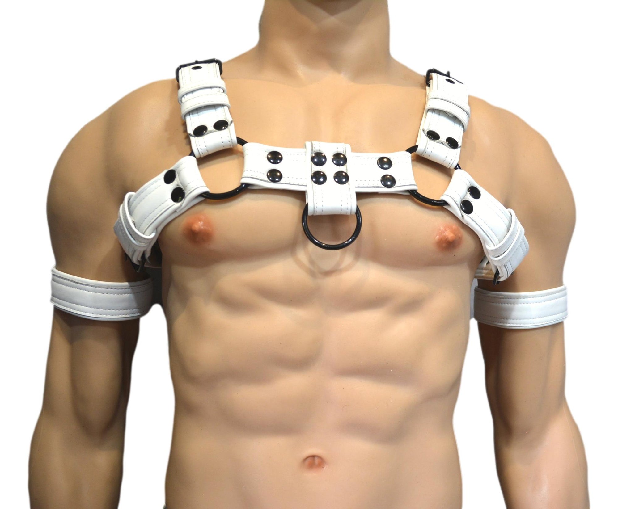 White Mens Leather Harness Body Chest Bulldog harness - MRI Leathers