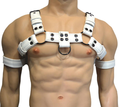 White Mens Leather Harness Body Chest Bulldog harness - MRI Leathers