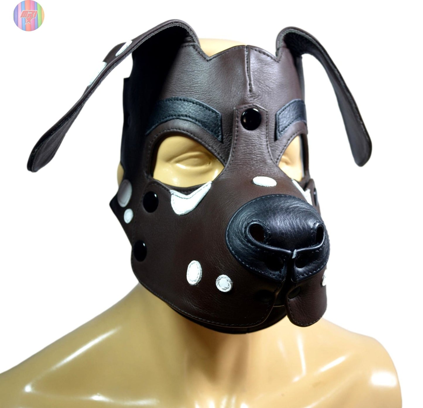 Dalmatian Leather Puppy Hood – Black and White Dog Mask for Cosplay, Pet Play, and Roleplay – Adjustable Human Pup Hood with Floppy Ears (Copy) - MRI Leathers