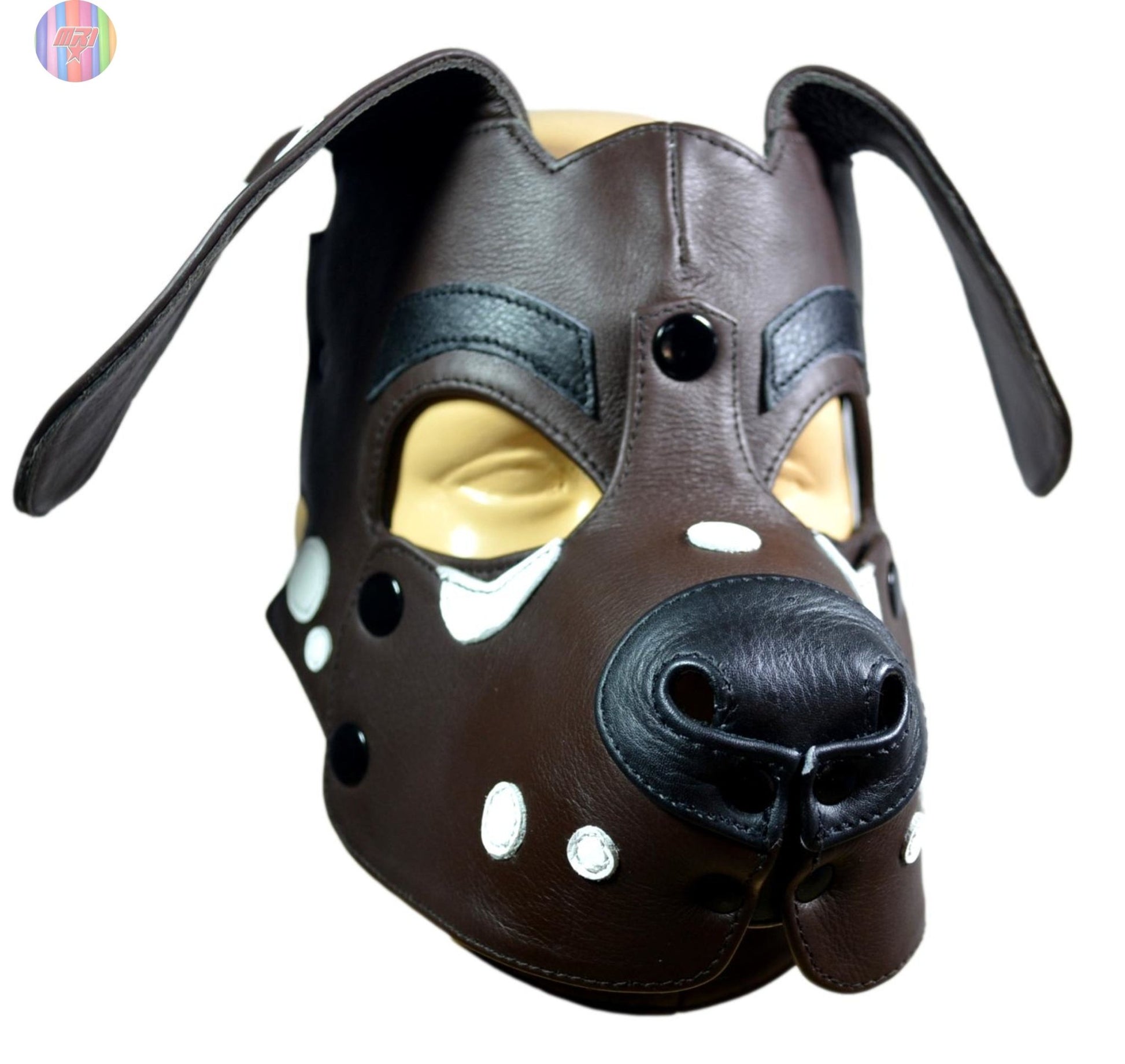 Dalmatian Leather Puppy Hood – Black and White Dog Mask for Cosplay, Pet Play, and Roleplay – Adjustable Human Pup Hood with Floppy Ears (Copy) - MRI Leathers