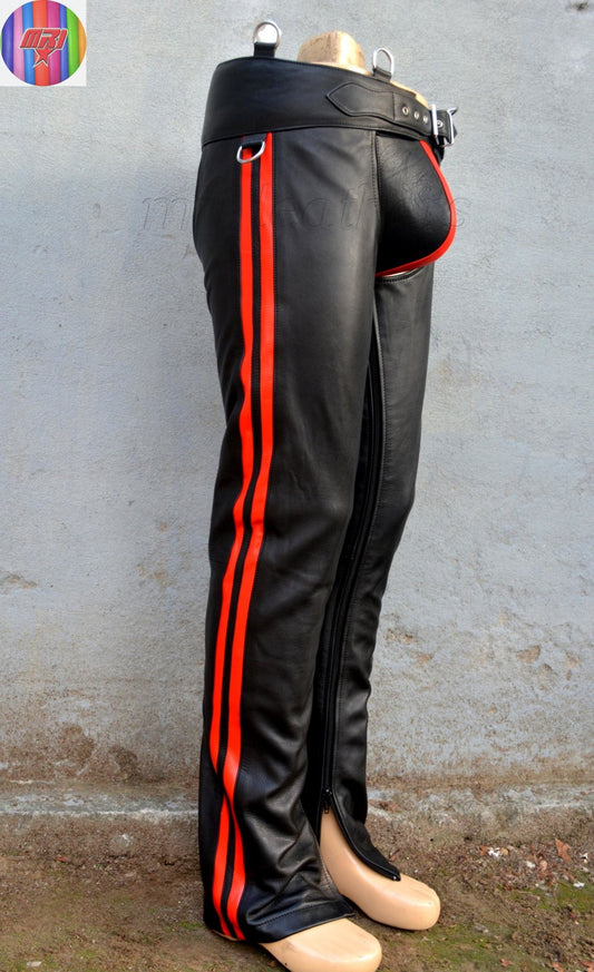 Handmade Real Leather Chaps for Men | Unisex Black Biker Motorcycle Chaps | Genuine Leather Riding Gear | Festival Costume Pants - MRI Leathers