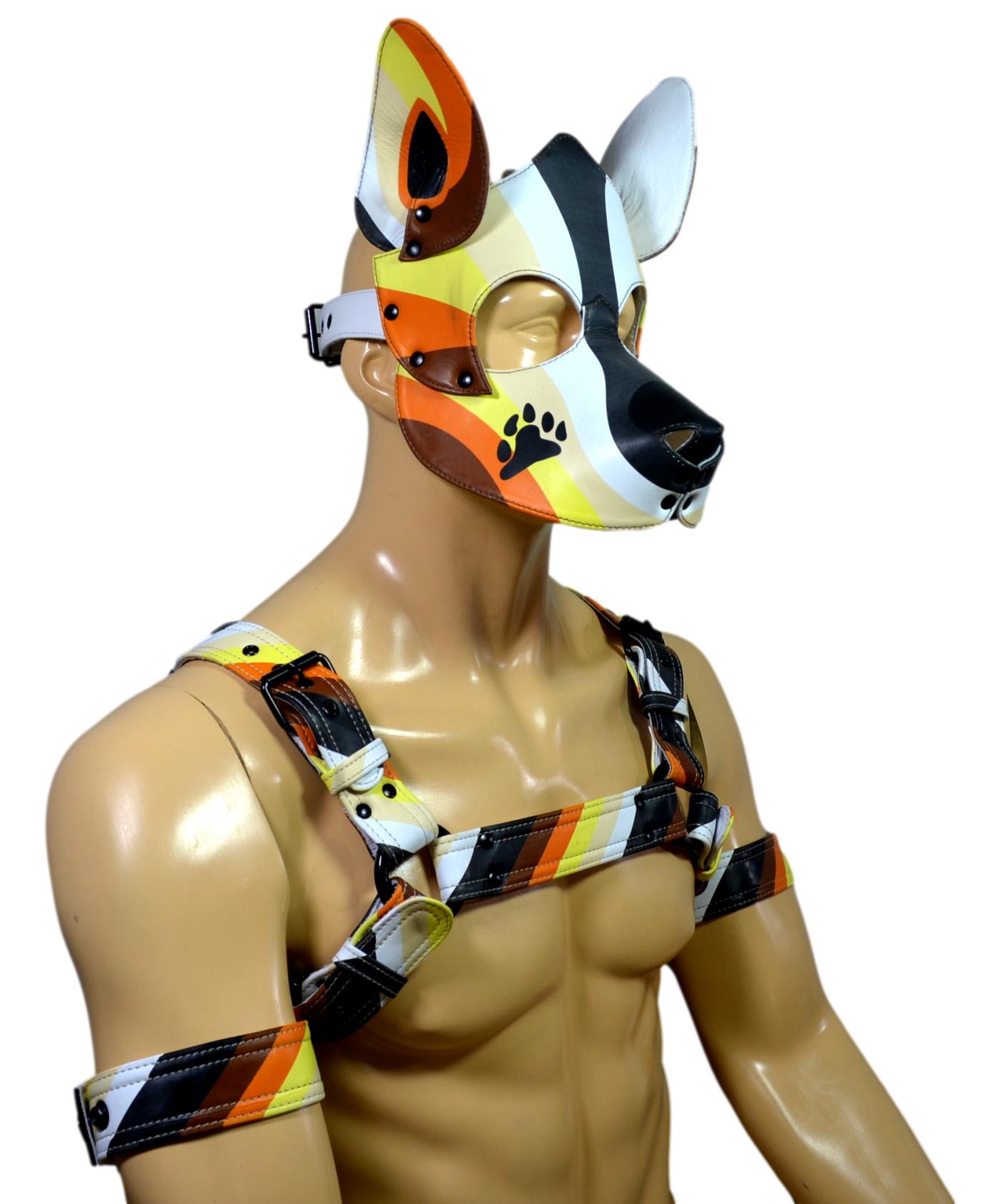 Leather Bear Harness with matching puppy Hood Mask - MRI Leathers