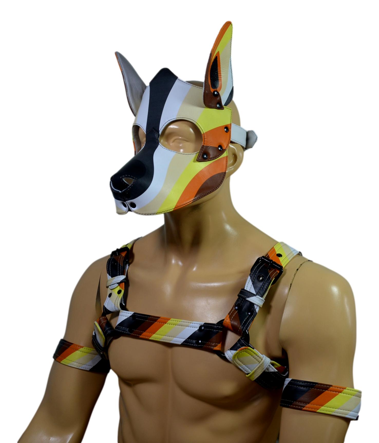 Leather Bear Harness with matching puppy Hood Mask - MRI Leathers
