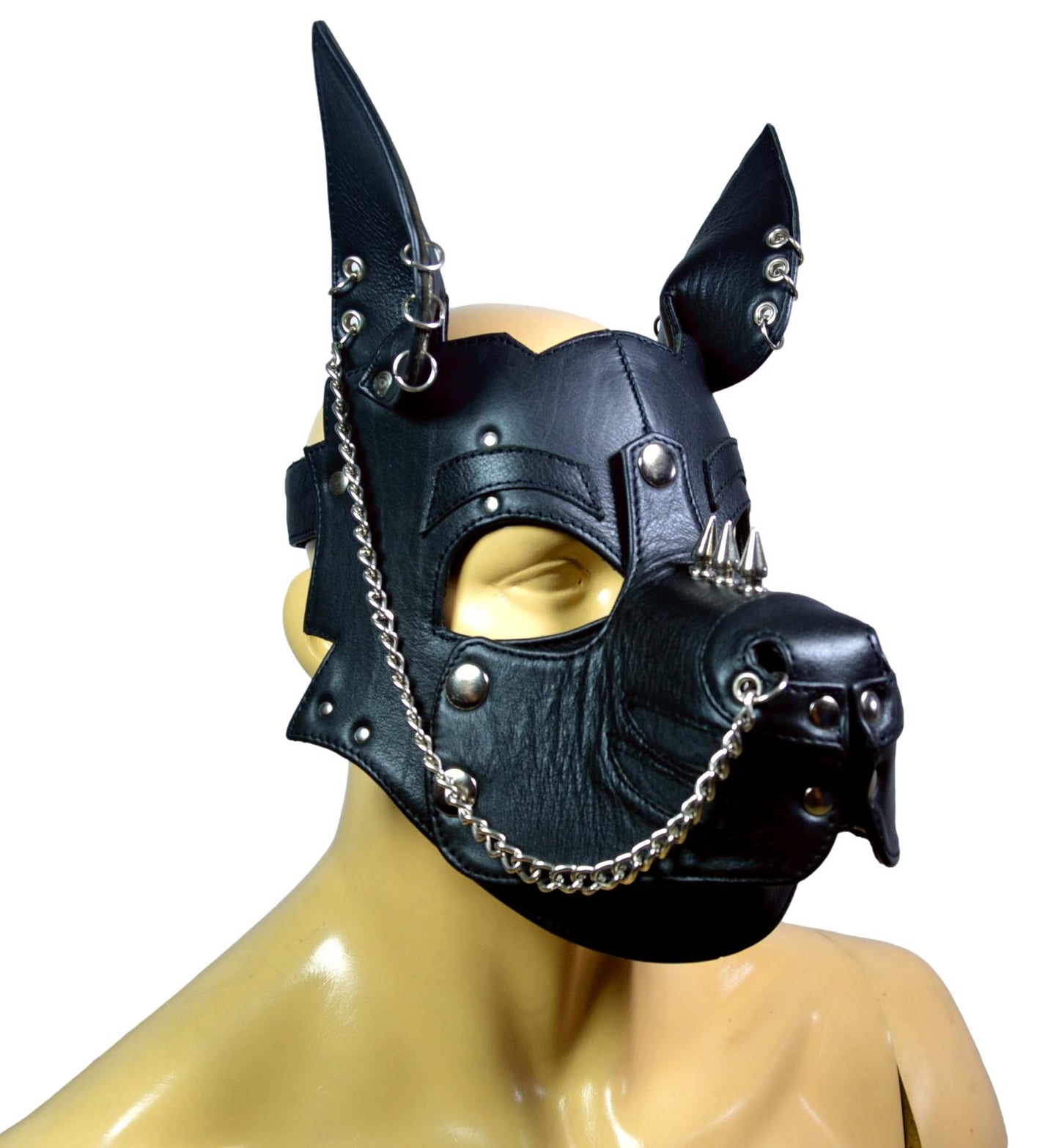Leather Dog Mask With Spikes and Rings Leather Puppy Mask Puppy Mask Kink Puppy Hood Puppy play - MRI Leathers