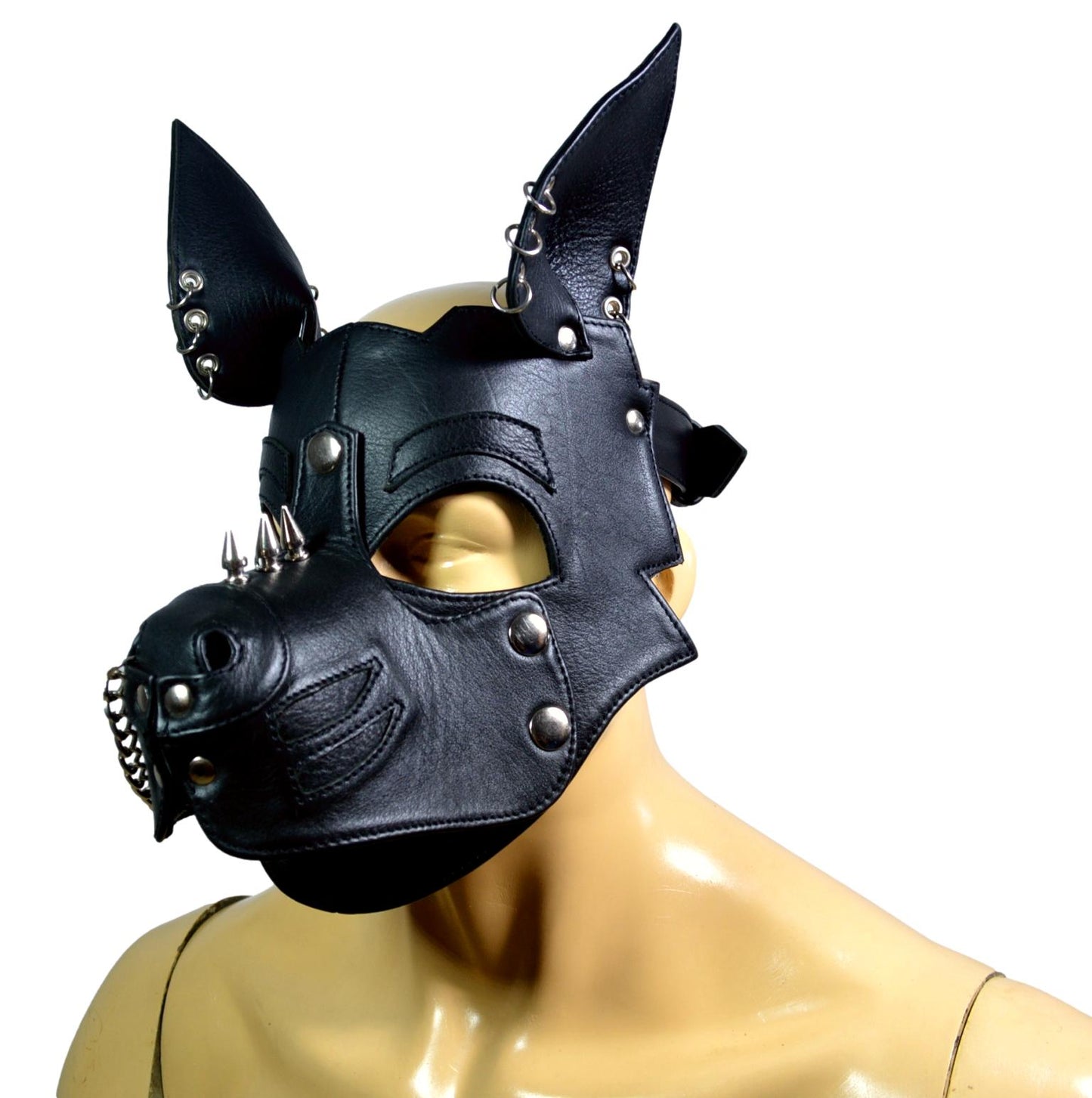 Leather Dog Mask With Spikes and Rings Leather Puppy Mask Puppy Mask Kink Puppy Hood Puppy play - MRI Leathers