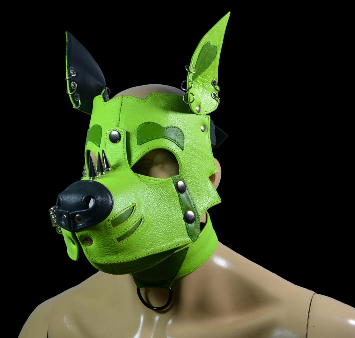 Leather Dog Mask With Spikes and Rings Leather Puppy Mask Puppy Mask Kink Puppy Hood Puppy play - MRI Leathers