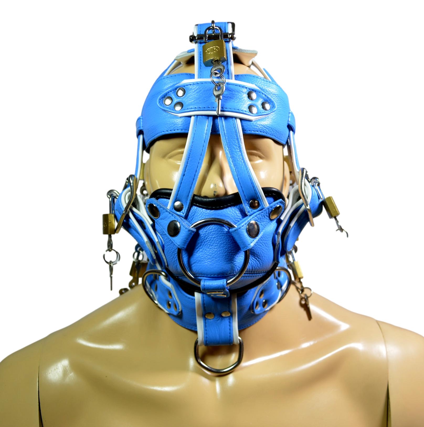 Leather Gear Face Hood Fetish Bondage Muzzle Gag Mouth Plug O Ring/Dildo Gag locking buckles - MRI Leathers