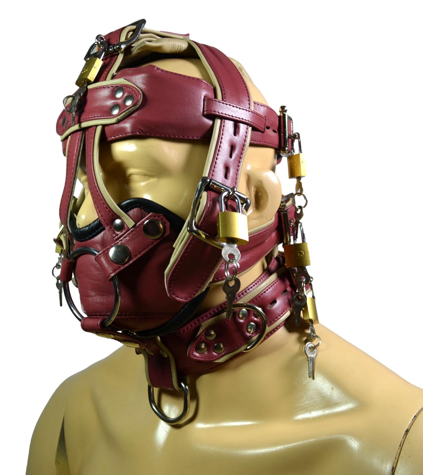 Leather Gear Face Hood Fetish Bondage Muzzle Gag Mouth Plug O Ring/Dildo Gag locking buckles - MRI Leathers