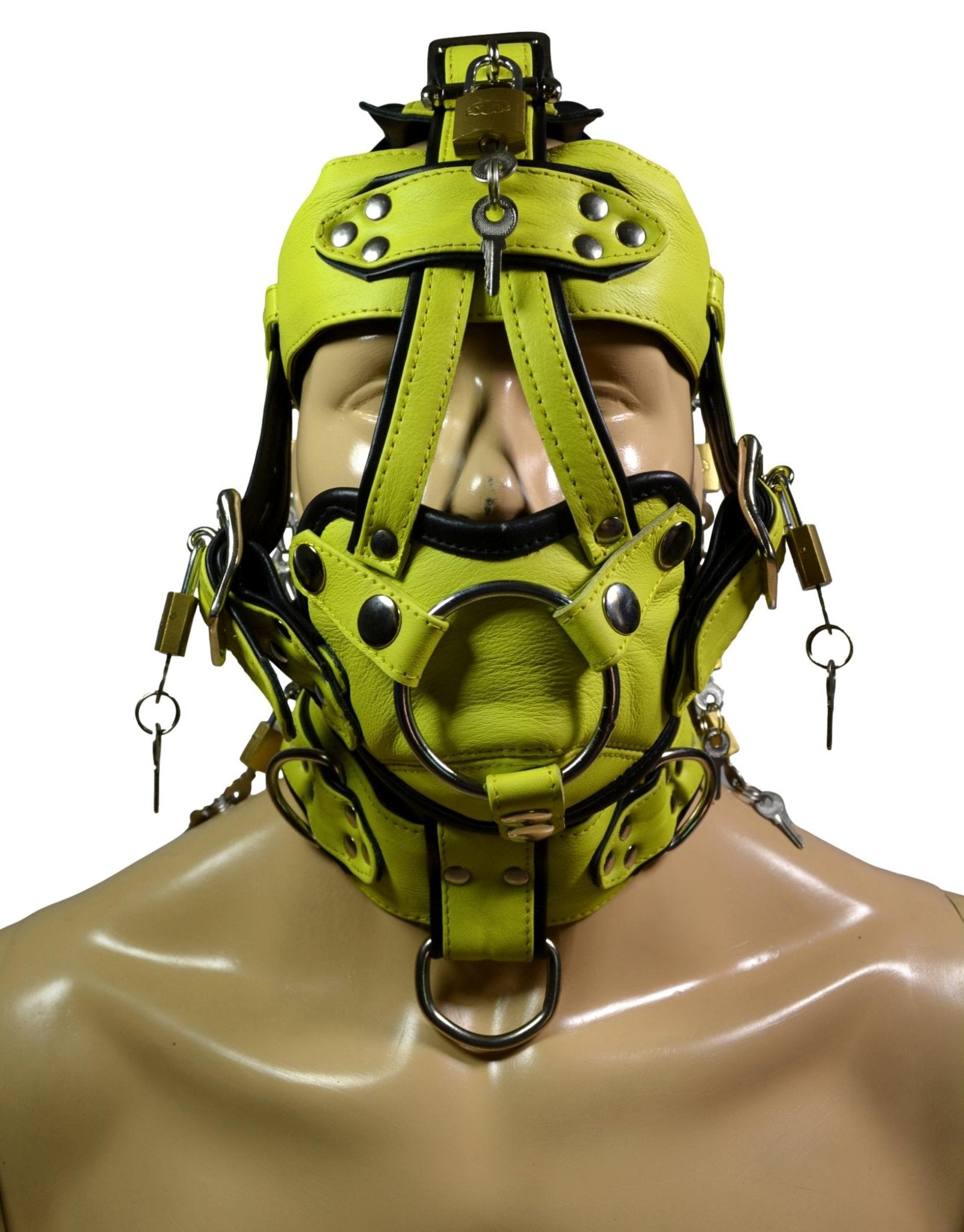 Leather Gear Face Hood Fetish Bondage Muzzle Gag Mouth Plug O Ring/Dildo Gag locking buckles - MRI Leathers